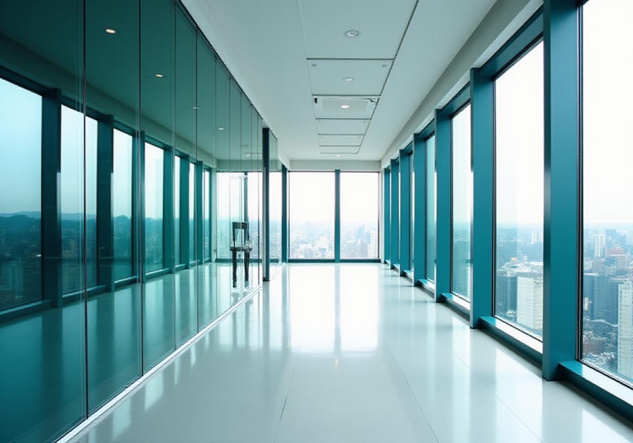 Modern collaborative workspace with abstract geometric architectural elements representing structure and growth